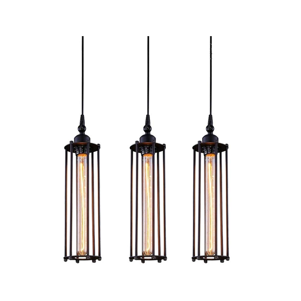 PIHAPPY Industrial Metal Pendant Light Fixture, Rustic Hanging Ceiling Lights, Vintage Cage Lighting for Kitchen Island Dining Room Farmhouse 3 Pack Without BLUBS (Black)