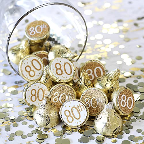 White And Gold 80Th Birthday Party Favor Stickers - 180 Labels #TOP1