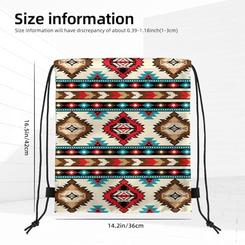 Tribal Aztec Geometric Pattern Drawstring Backpack Bag Native American Ethnic Southwest Stripe Red Sport Gym Sack Navajo Print String Bags Yoga Shopping Travel Casual Daypacks for Women Men4