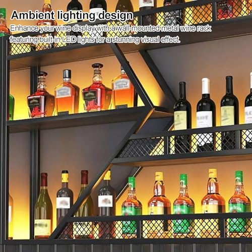 Casier à vin mural avec éclairage LED – Présentoir en métal et support en verre pour la maison, le bar et la cuisine