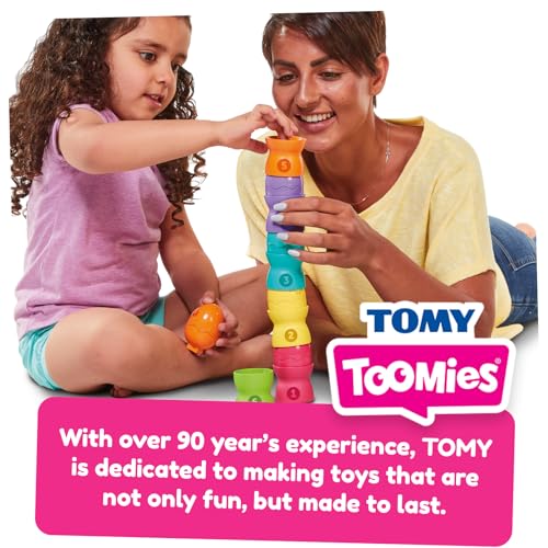 Image of Toomies Tomy Hide and Squeak Egg Stackers Baby Toy - Stacking Egg Cups with 3 Squeak and 3 Rattle Eggs - Shape Sorter Toddler Toys - Engaging Baby Sensory Toys - Baby Toys 6 Months Plus to 36 Months