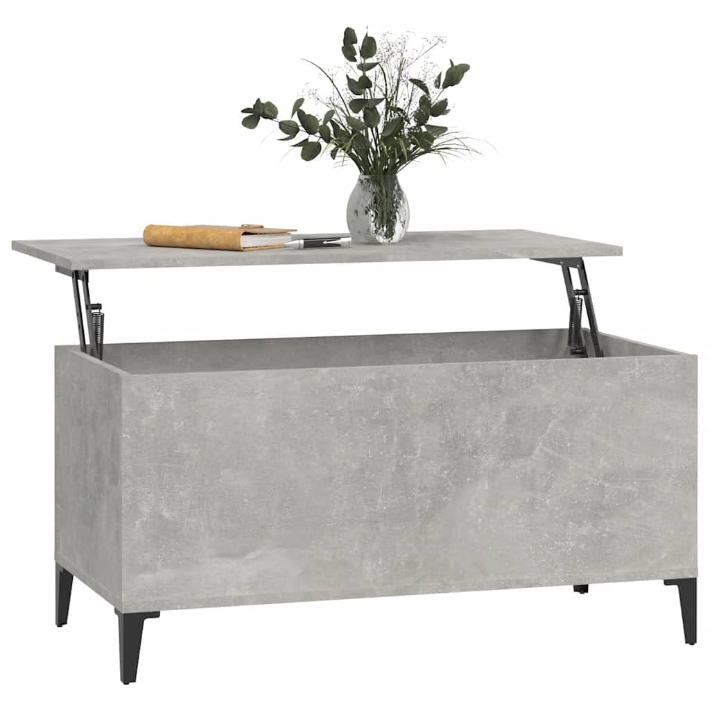 Betonowy szary stolik kawowy 90 x 44,5 x 45 cm z blatem o regulowanej wysokości z materiału drewnopochodnego, stylowy stolik pomocniczy do salonu, salonu i salonu, trwały mebel z miejscem do