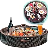 Schwimmendes Rattan-Tablett, rund, gewebtes Serviertablett für Pool, Sandbänke, Spas und Partygebrauch