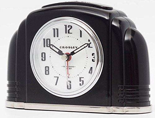 Timelink Crosley Vintage Art Deco Analog Alarm Clock, Quiet Sweep Non-Ticking, Automatic Dimmable Smart Light, Simple Controls, (Black) #TOP1