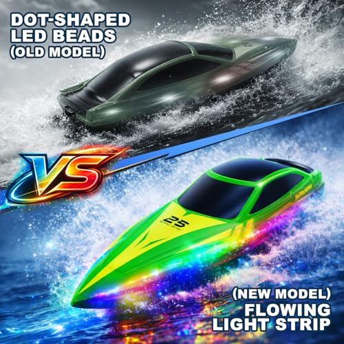 Ferngesteuertes Boot mit LED Beleuchtung,7 Lichtmodi,2.4 GHz RC Boot mit bis zu 15km/h,Auto-Flip & Sicherheitswarnung,2 Akkus,für Pool und See als Wasserspielzeug,Geschenk für Jungen und Mädchen.—Grün