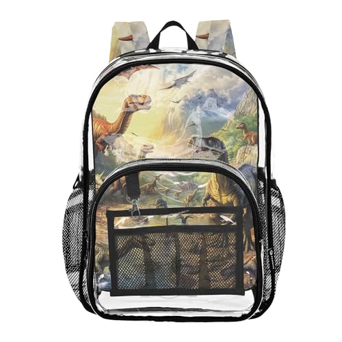 Variety Of Dinosaurs Clear Backpack PVC Transparent Backpack Lightweight Book Bag Capacity Clear Bag for Kids Boys Girls
