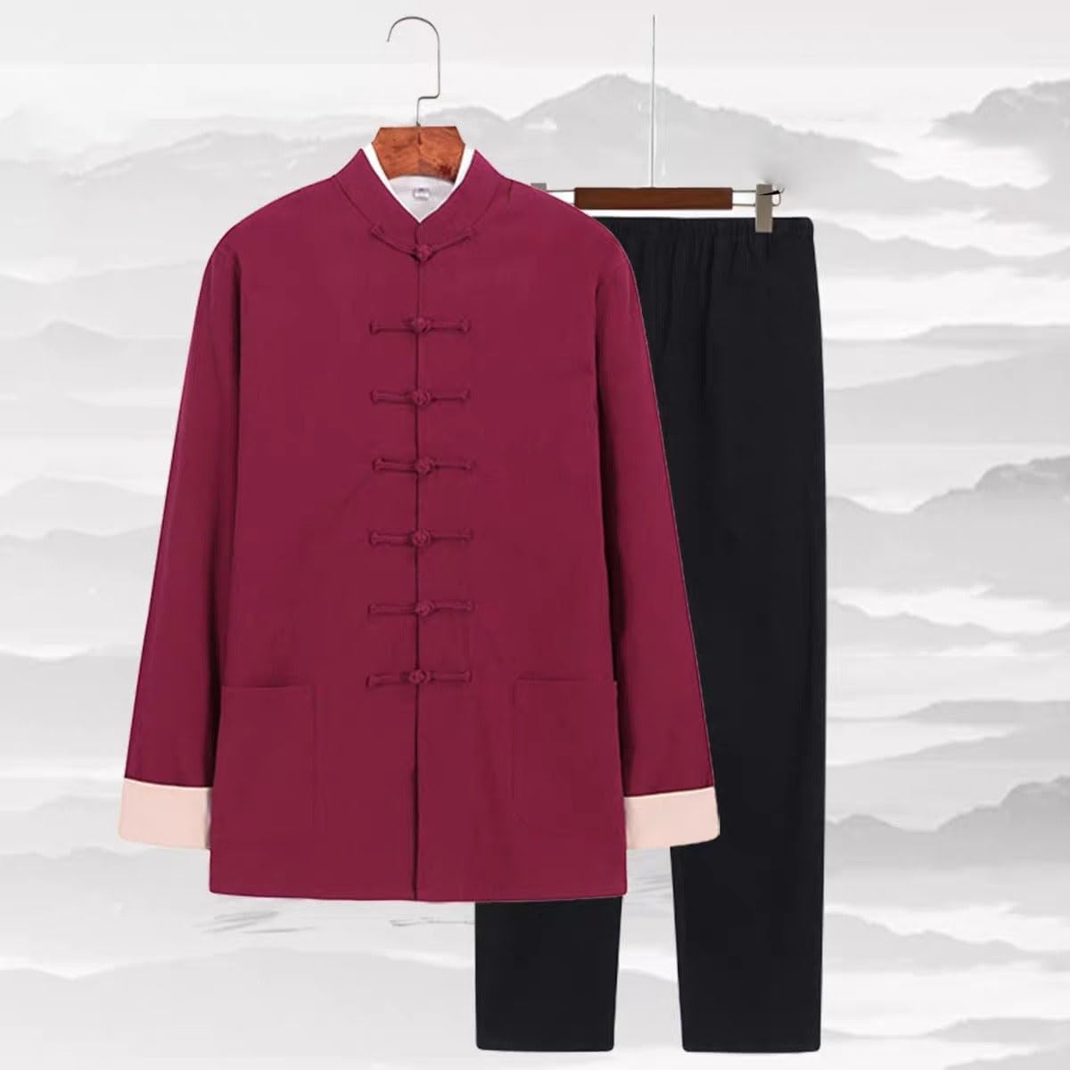 Men's Cotton Linen Kung Fu Uniform Traditional Long Sleeve Tang Suit