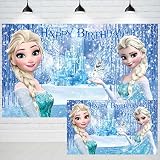 Frozen Princess Elsa Backdrop Happy Birthday for Girls Birthday Party Supplies Decorations Winter Ice World Photography Background 5x3ft