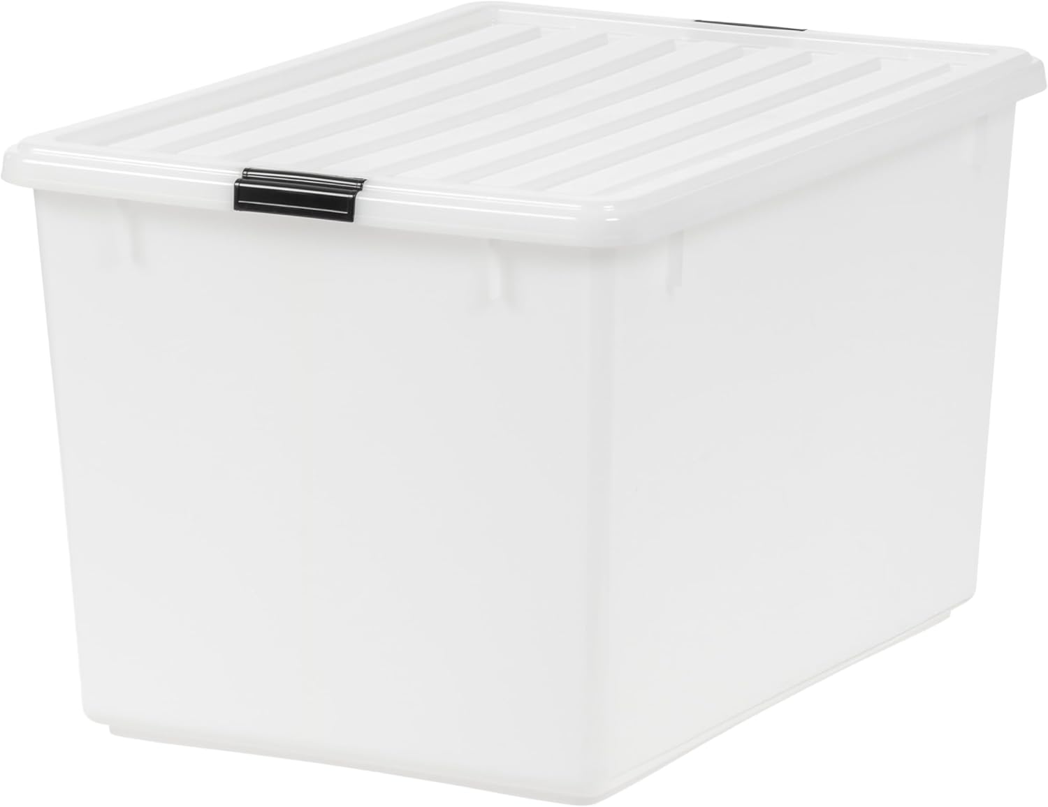 IRIS USA 132 Qt Stackable Plastic Storage Bins with Lids, 1 Pack - BPA-Free, See-Through Organizing Solution, Latches, Durable Nestable Containers, Secure Pull Handle, Made in USA - Clear