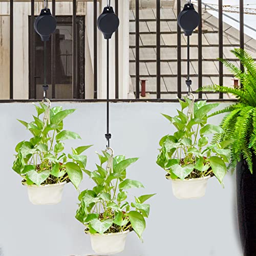 Haakong Plant Pulley Retractable Hanger Easy Reach Plant Pulley Adjustable Height Wheel For Hanging Plants Heavy Duty Indoor Outdoor Plant Hanger For Garden Baskets Pots & Birds Feeder #TOP5