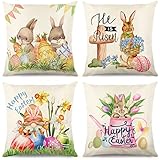 Easter Pillow Covers 18x18, Throw Pillow Covers Set of 4, Happy Easter Spring Holiday Decor, Cute Ra