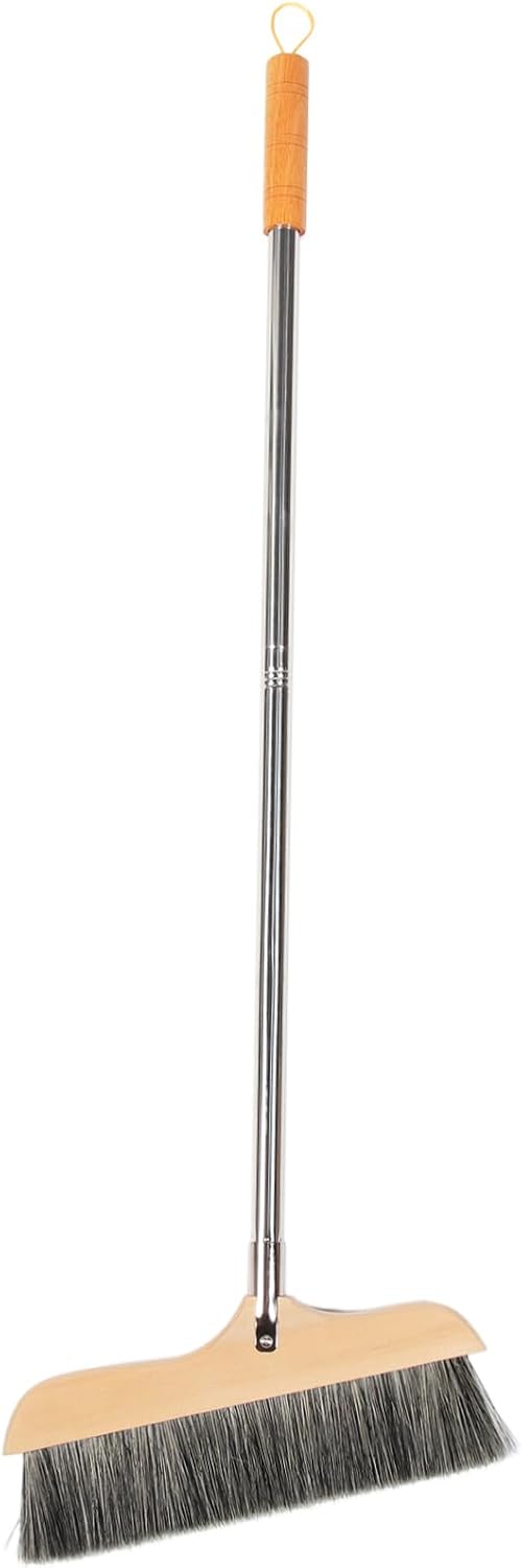 Wood Bristle Broom Heavy Duty Household Sweeper Long Handle Soft Bristle for Tile Surface Cleaning