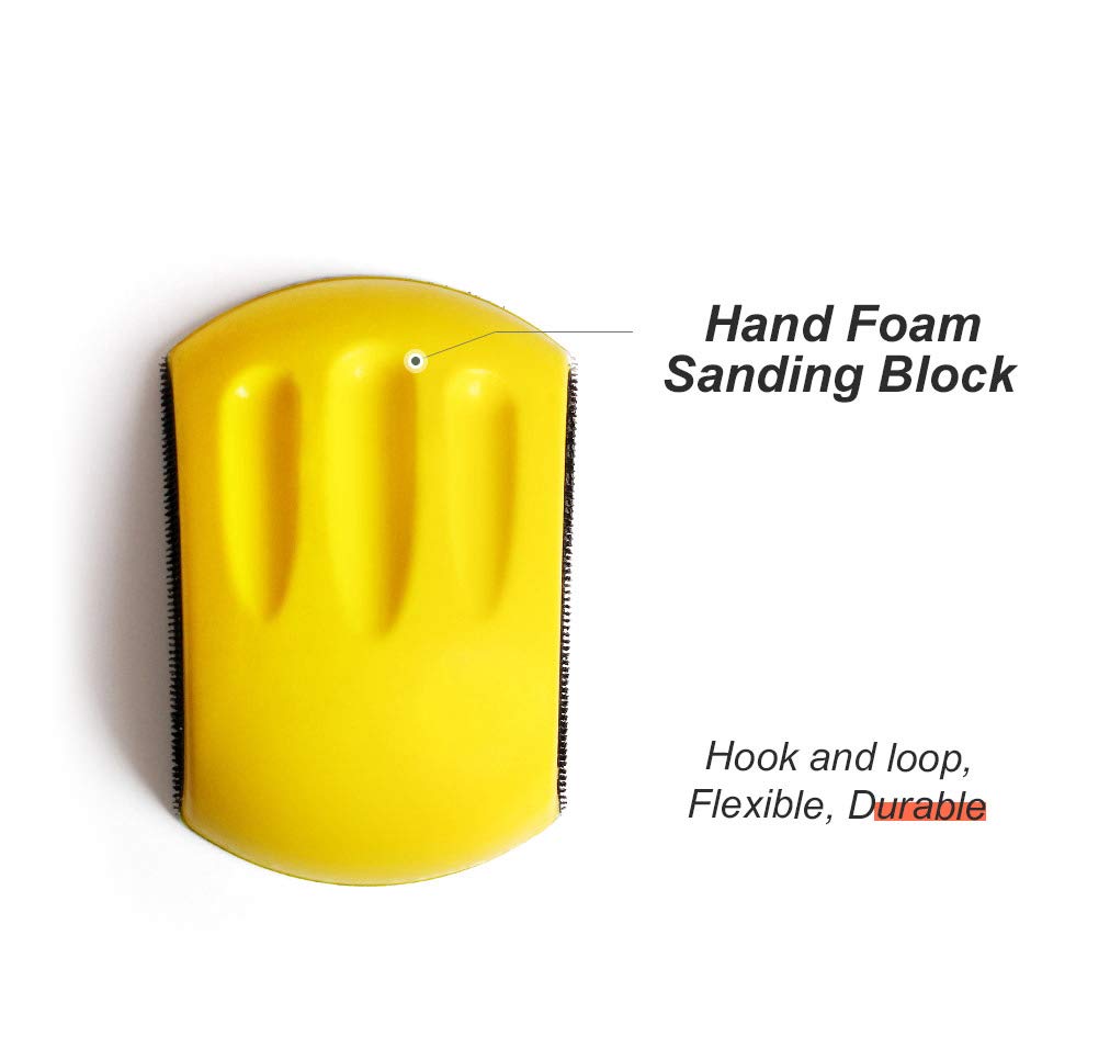 5-Inch Hand Sanding Block – Hook & Loop Mouse Sanding Pad For Woodworking, Auto Body, And Metal Polishing (Yellow)