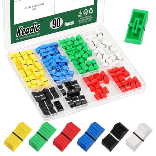 Keadic 90pcs 6 Colors Straight Slide Potentiometer Flat Push Knob Insert Shaft 8x1.2mm,Flat Slider Knobs for Audio Mixer Faders,Potentiometer Caps Pull Knobs for Sound Console and Lighting Control