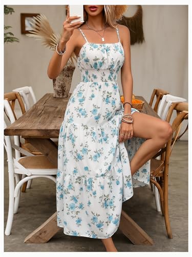 Image of BEAUDRM Women's Summer Maxi Dresses Boho Summer Wedding Guest Dress Beach Vacation Outfits Cruise Flowy Milkmaid Sundresses