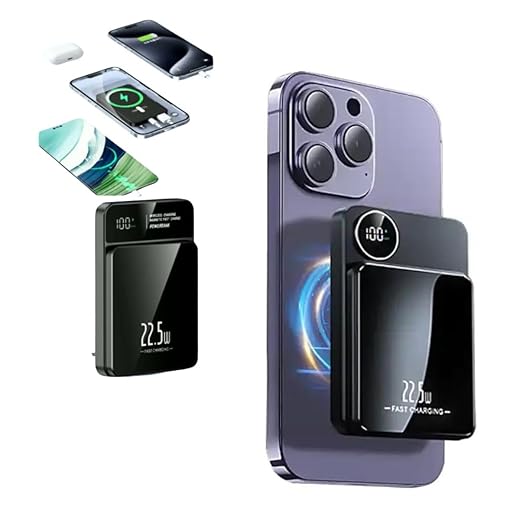 Carregador Portátil Power Bank Magnético sem fio por indução Carregamento Rápido Bateria de 10000mAh (Display-Preto)