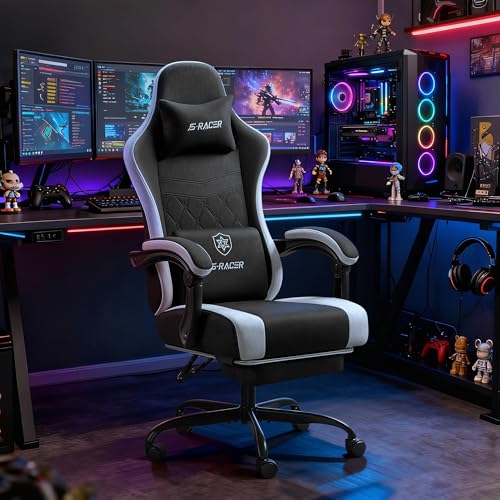 Homall Gaming Chair with Massage & Footrest, Ergonomic Computer Office Chair, High-Back Racing Style Reclining Chair with Adjustable Lumbar Support, Breathable Tech Fabric for Adults (Black) - Image 3
