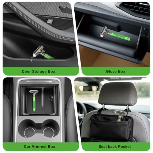Image of Car Safety Hammer, Metal Window Breaker with Seat Belt Cutter, Emergecy Safety Hammer for Auto Accidents (Green)