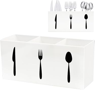 Silverware Holder for Party,Spoon and Fork Organizer | Acrylic Silverware Caddy with Labeled Compartments,Keeps Cutlery Tidy on Countertops or in Drawers,Wipes Clean Easily