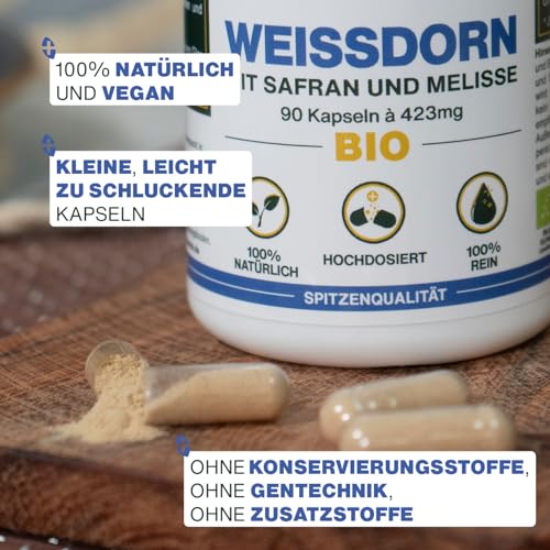 Weißdorn Kapseln mit Safran und Melisse Bio-Qualität 90 Kapseln