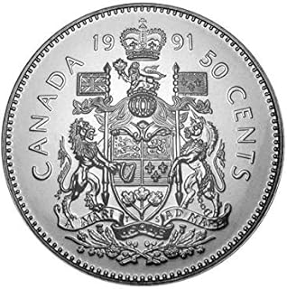 1991 Canadian 50-Cent Coat of Arms Half Dollar Coin BU from Original Roll