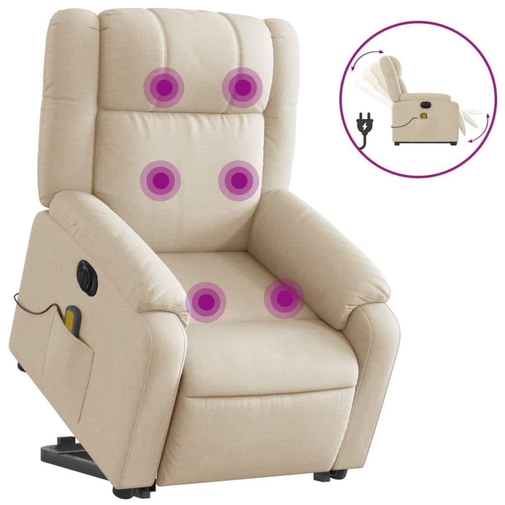 Homgoday Poltrona da massaggio elettrica reclinabile sollevabile in tessuto crema poltrona massaggio relax,Poltrona Relax, Reclinazione elettrica, Massaggio,Ideale Persone Anziane