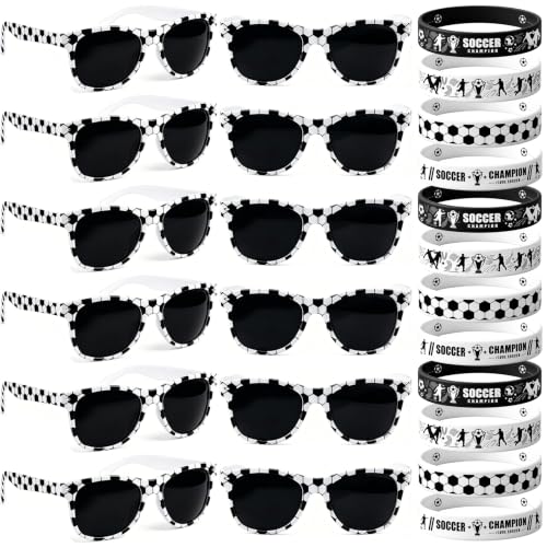 Image of 24 Pack Soccer Party Favors, 12 Soccer Sunglasses and 12 Wristbands, Soccer Goodie Bag Stuffers, Team Gifts, Birthday Party, Game Day Photo Props & Daily Styling for Kids Teens Adults (Soccer Theme)