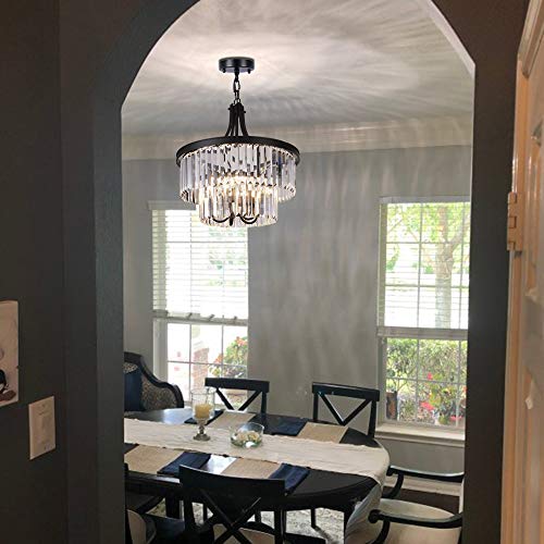 Wellmet Crystal Chandelier, Modern 5 Light Foyer Chandeliers, Hanging Black Pendant Lights With Prism Crystal Shades, Farmhouse Ceiling Lighting Fixture For Kitchen Island, Dining Living Room, Bedroom #TOP1