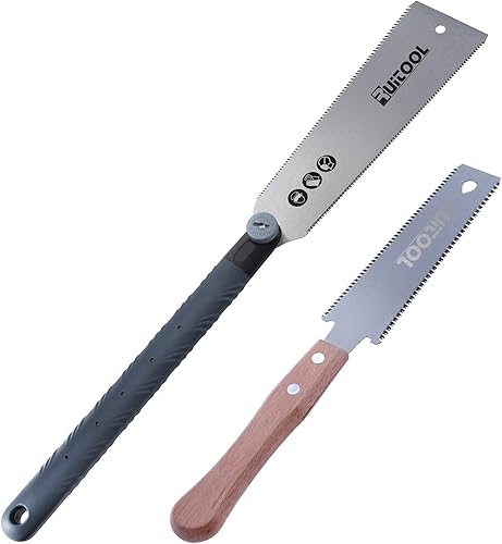 RUITOOL Sierra de mano japonesa de doble filo, sierra de tracción Ryoba SK5 Hoja flexible 10141718 TPI Mango de haya de corte al ras Sierra de