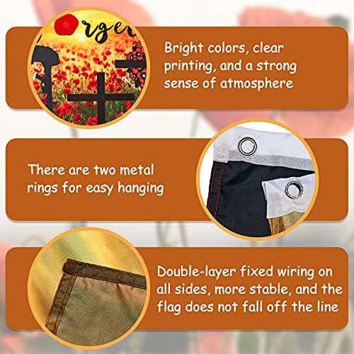 2 Pieces Lest We Forget Flag Poppy Remembrance Flag Remembrance Day Flag Polyester Sunday Poppy Flag Double Side Heavy Duty Flag for Heroes Moderating Remembrance