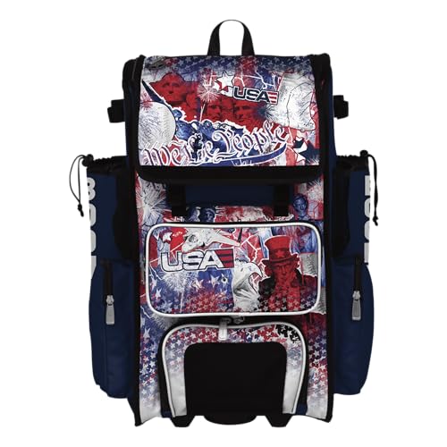 Boombah Superpack Hybrid Rolling Bat Bag - Wheeled & Backpack Version - USA Liberty Navy/White