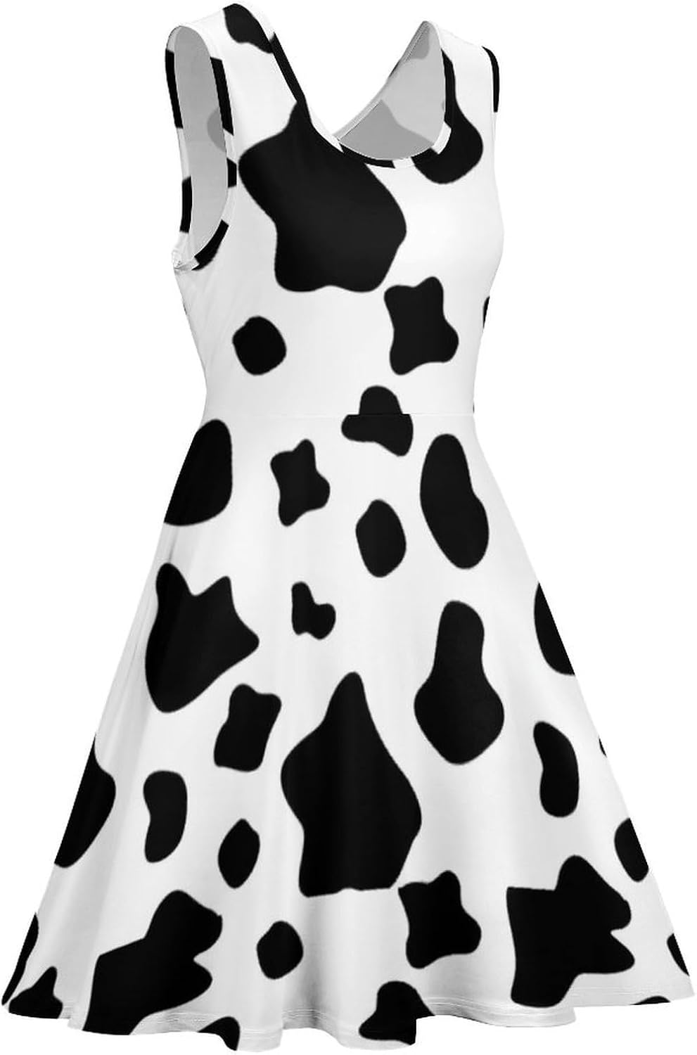 Cow Print Summer Dresses for Women Sleeveless Beach Sundress Swing Mini Tank Dress 5X-Large
