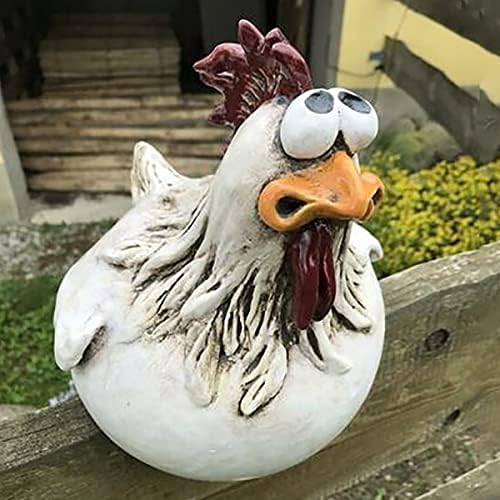 Chicken Hen Statue Ornaments Creative Funny Resin Craft Chicken Sculpture for Garden Fence Decor Hen Sculpture for Garden Lawn Farmhouse Yard Fence Decoration Chicken Hen Statue(B big eyed chicken)