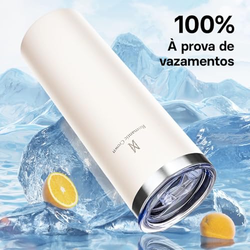 Romantic Crown Copo Termico com Canudo e Tampa 591ml,Copos Caneca para Viagem Duplo aço Inoxidável R
