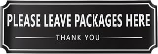 Packages Here Sign, Please Leave Deliveries Here Sign Sticker, Self-Adhesive Waterproof Vinyl Delivery Signs, Black Place Decal for Home Office Shop Door 9.1" x 3.1"