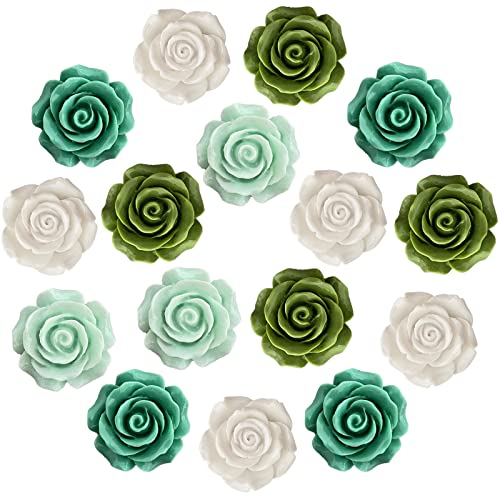 16Pcs 3D Flower D Refrigerator Magnets, Rose Refrigerator Magnets, Decorative Office Kitchen Magnets, Locker Magnets, Iron Whiteboard Magnets (Green 2 #TOP7