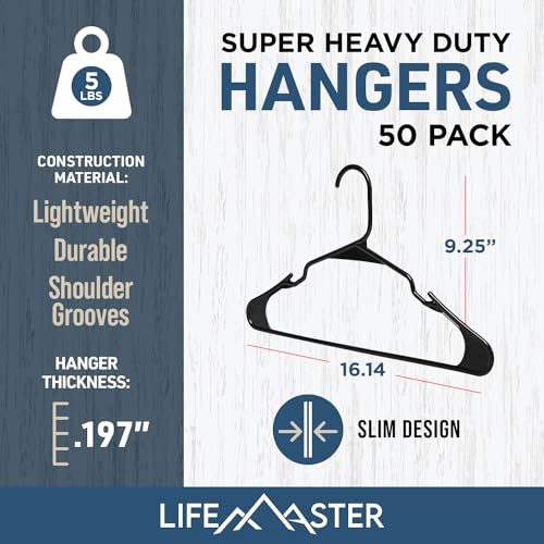 image for Lifemaster Plastic Clothes Hanger Set - 50 Pieces Versatile, Lightweig