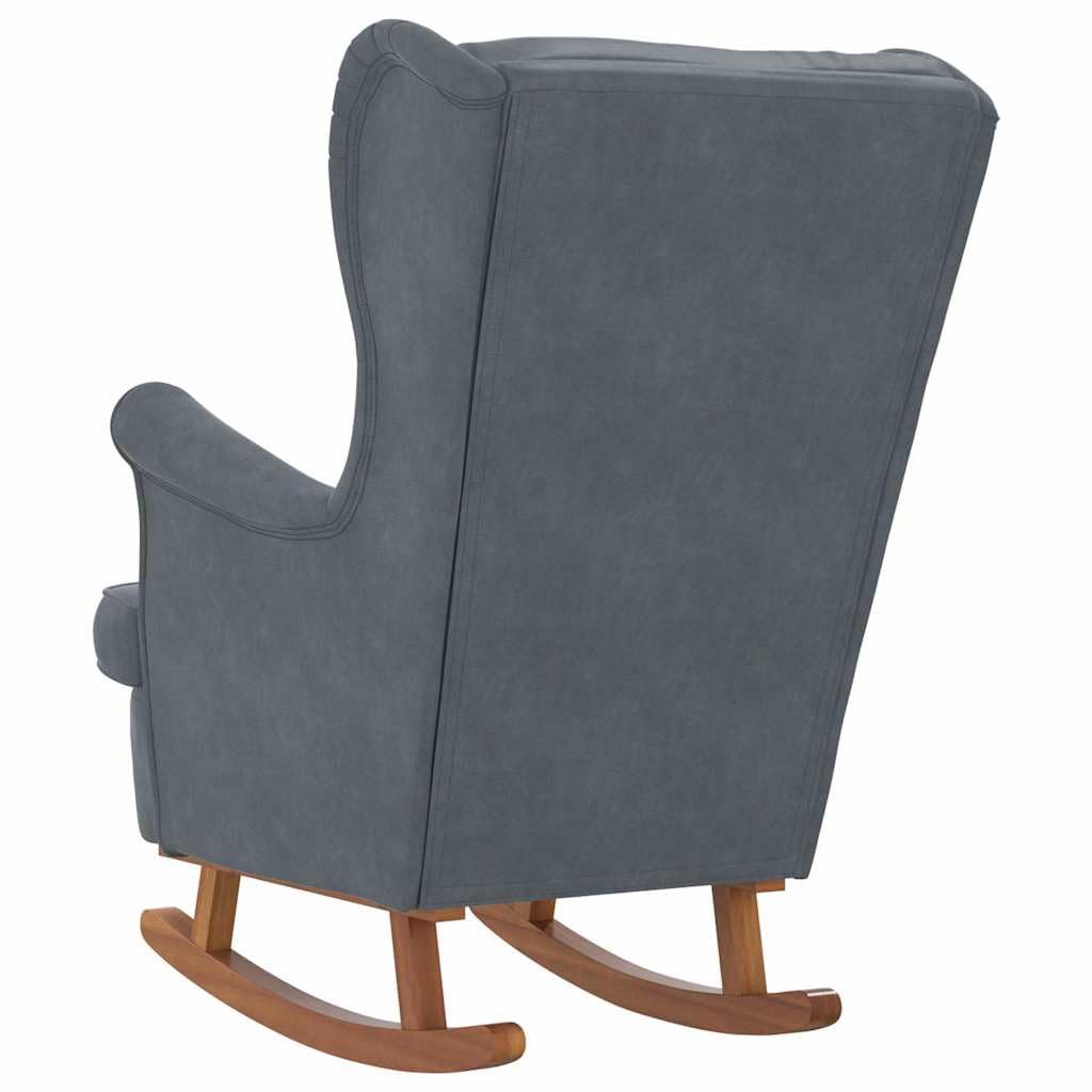 Ciemnoszary aksamitny fotel z płozami z litego drewna, ergonomiczne oparcie, podnóżek, idealny do salonu, sypialni, na balkon, relaksujący salon, stylowy fotel relaksacyjny do użytku wewnątrz