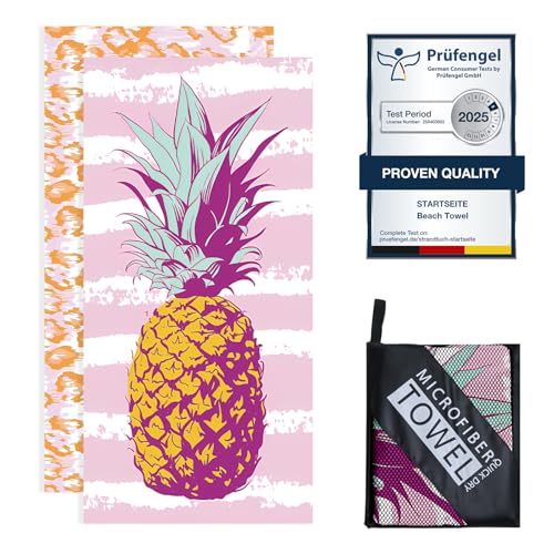 Startseite 200 x 90 cm Microfibre Towel - Large Size Quick Drying Microfibre Beach Towels for adults, Sand-Free, Absorbentextra large Beach Towels for adults - Includes Storage Bag (Pineapple)