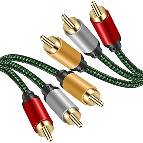 Audio Video RCA Cable 2M,3RCA Male to 3RCA Male 24K Gold Plated Composite AV Cable Compatible with Set-Top Box,Speaker,Amplifier,DVD Player and More (2M)