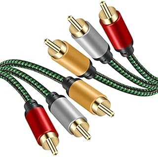 Audio Video RCA Cable 2M,3RCA Male to 3RCA Male 24K Gold Plated Composite AV Cable Compatible with Set-Top Box,Speaker,Amplifier,DVD Player and More (2M)
