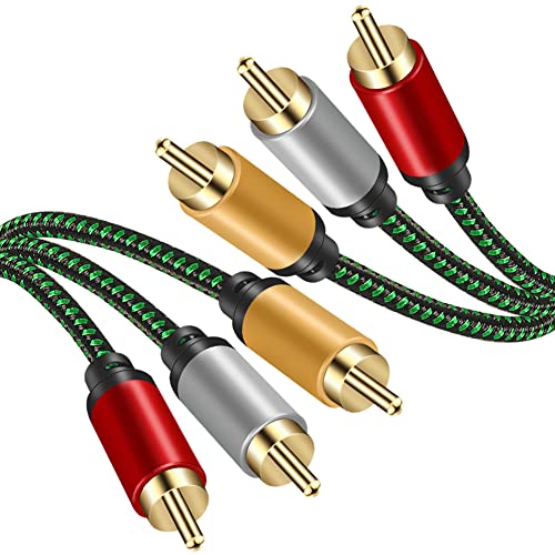 Audio Video RCA Cable 3m,3RCA Male to 3RCA Male 24K Gold Plated Composite AV Cable Compatible with Set-Top Box,Speaker,Amplifier,DVD Player and More (3M)