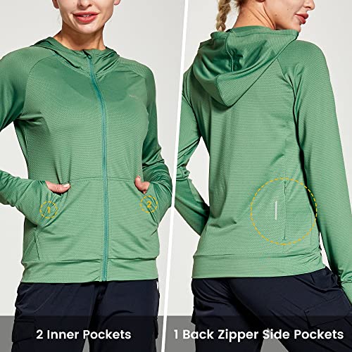 Fitst4 Womens Upf 50+ Sun Protection Hoodie Jackets Full Zip Long Sleeve Fishing Hiking Shirt With Pockets Green Size M #TOP4