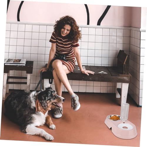 Sosoport Automatic Pet Feeder Bowl with Water Dispenser Stainless Steel Double Bowl for Dogs and Cats Convenient Design Easy to Clean Capacity Pink