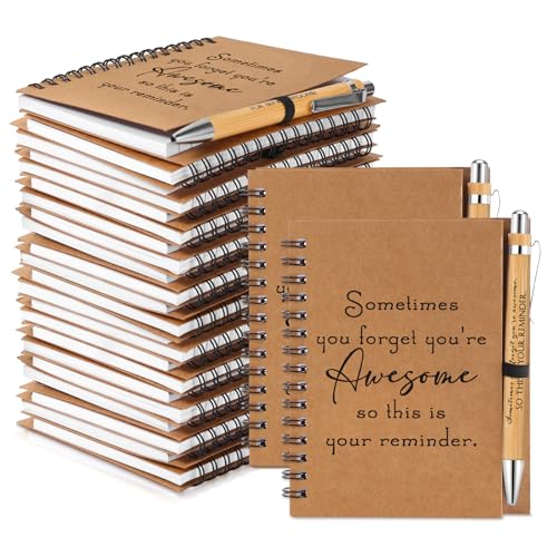 Honoson 30 Sets Spiral Notebooks Sets Employee Thank You Gifts Inspirational Journals with Retractable Bamboo Pens Bulk Encouragement Notepad for School Teacher, Awesome Sign