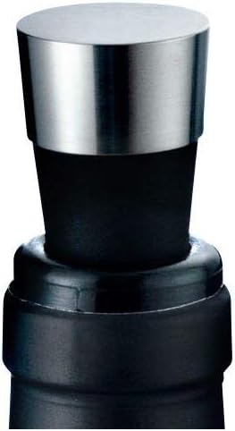 Rosendahl Grand Cru Barware Wine Stopper, 3.5" Stainless Steel and Black Silicone, Minimalist Danish Bottle Seal, Gift-Boxed Wine Accessory