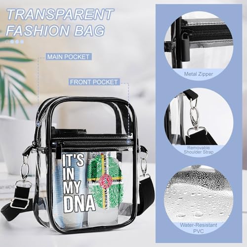 It's In My DNA Dominica Flag Clear Crossbody Bag Stadium Bag Adjustable Side Shoulder Bags Messenger Bag with 2 Compartments4