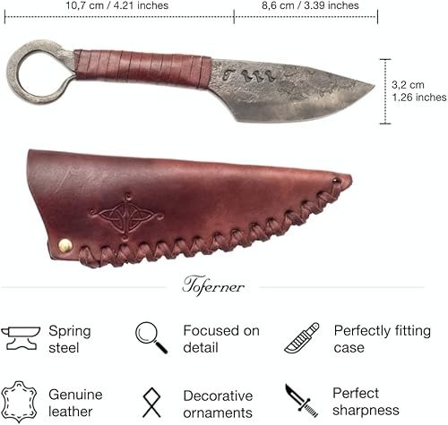 Miniatura 4 de Toferner Celtic Eye 1- Cuchillo forjado a mano - Deportes - Funda de cuero genuino hecha a mano - Hoja endurecida - Vintage- Colección de arte -
