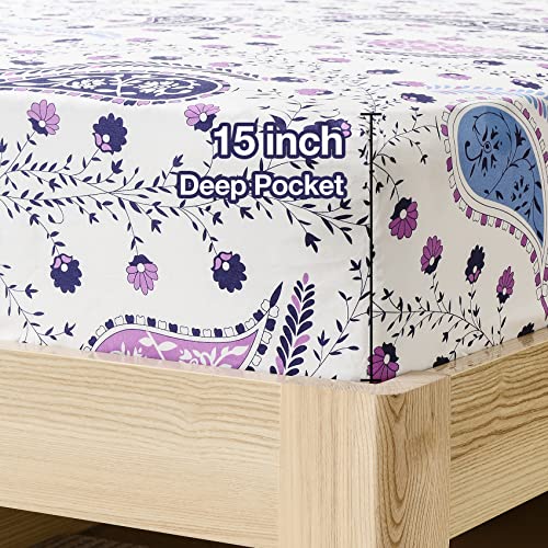 Jsd 6 Piece Purple Paisley Sheet Set King Size, Soft Printed Microfiber Sheets With 4 Pillowcases Deep Pocket #TOP3