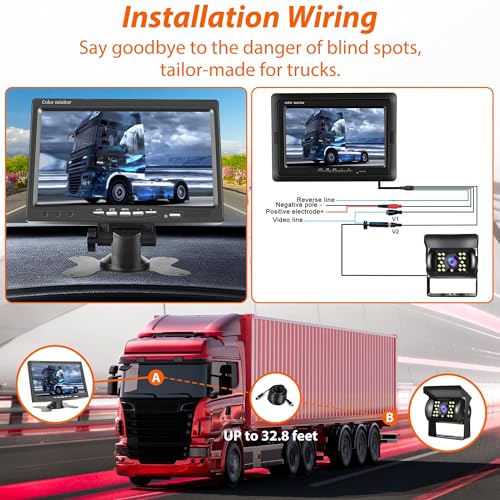 Rimoody Car Backup Camera 7 inch 1080P IPS Monitor Reversing Camera Kit for Van 2* Waterproof Night Vision Camera with 15m/49ft Cable+10m/32ft for RV/Truck/Trailer/Pickup//Bus/Camper - Image 6